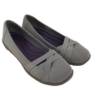 Crocs Women's Busy Day 205339 Gray Criss Cross Straps Slip On  Flats Sz 10